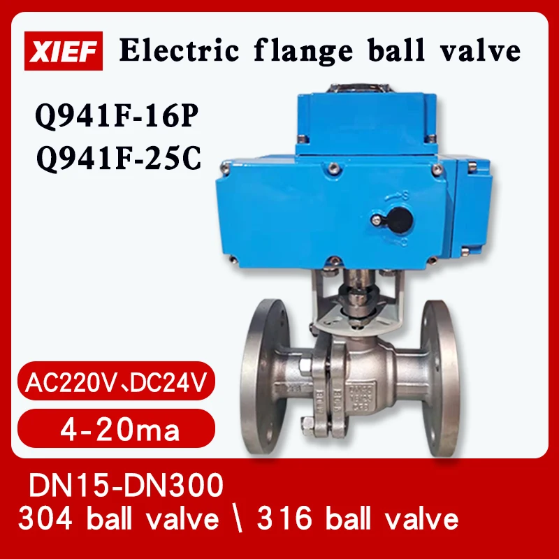 

DN15 20 25 32 1”1-1/4” Electric flanged ball valve Q941F-16P PTFE switch Intelligent regulator 220V 4-20MA for water and air