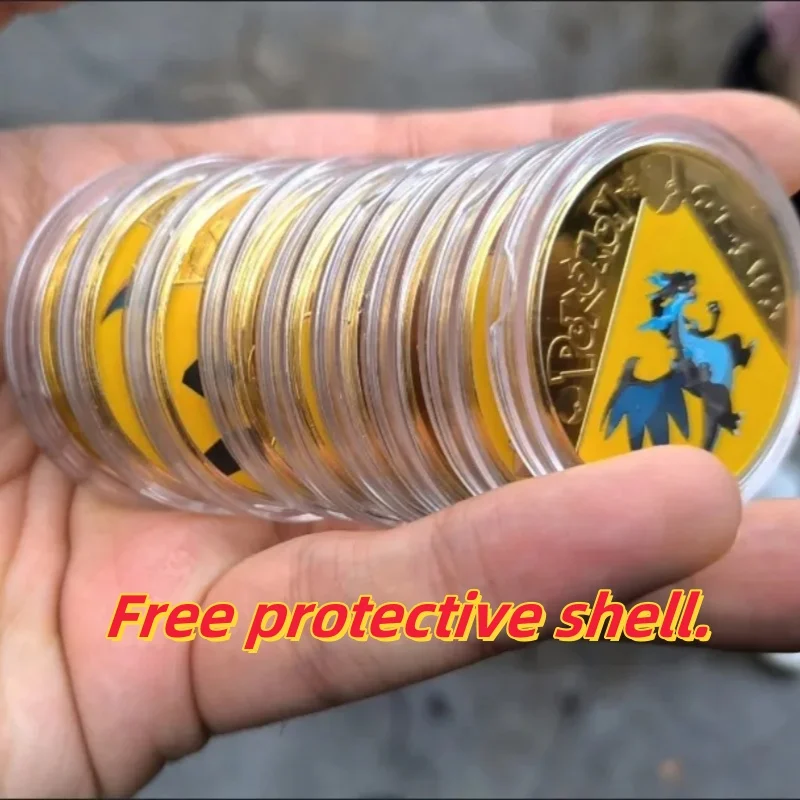 Pokemon Pikachu monedas coleccionables monedas conmemorativas dibujos animados moneda de Metal de color dorado Kawaii regalos de cumpleaños para niños Juguetes
