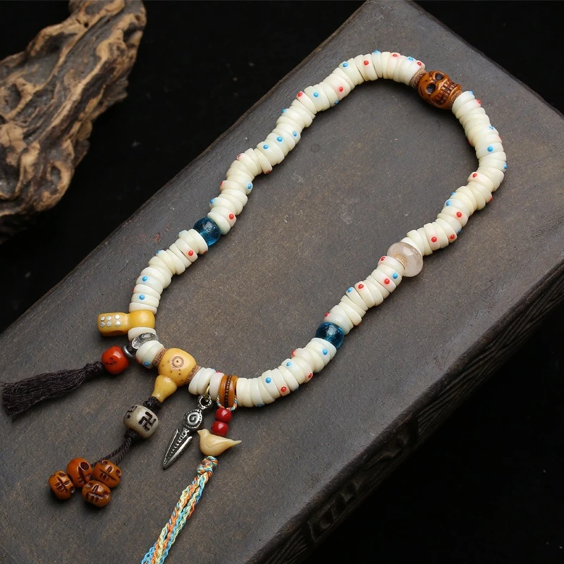 

Natural camel bone multi treasure inlaid with 108 large intestine beads, Buddhist beads, prayer beads,neck hanging Tibetan style