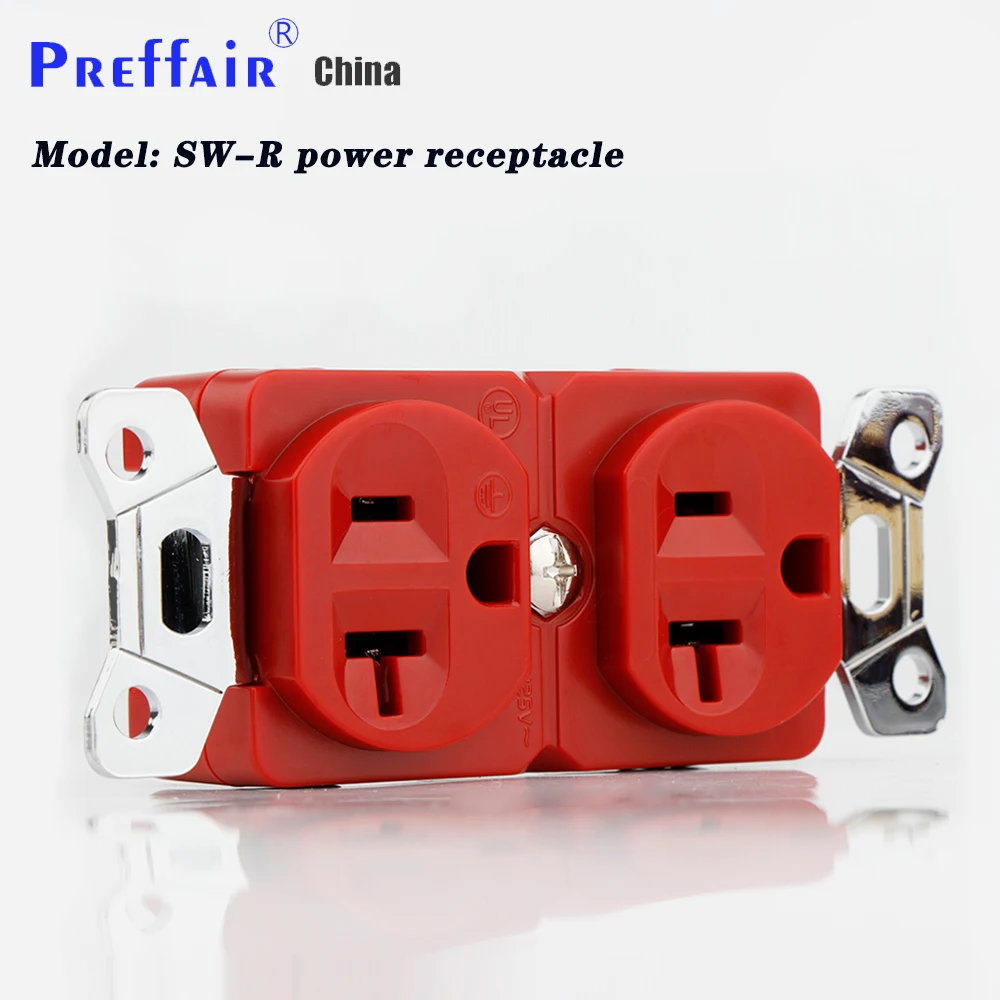 Cobre puro con enchufe de pared dúplex eléctrico estándar chapado en oro, 2 polos y 3 cables, enchufes de conector de toma de corriente alterna de red estadounidense