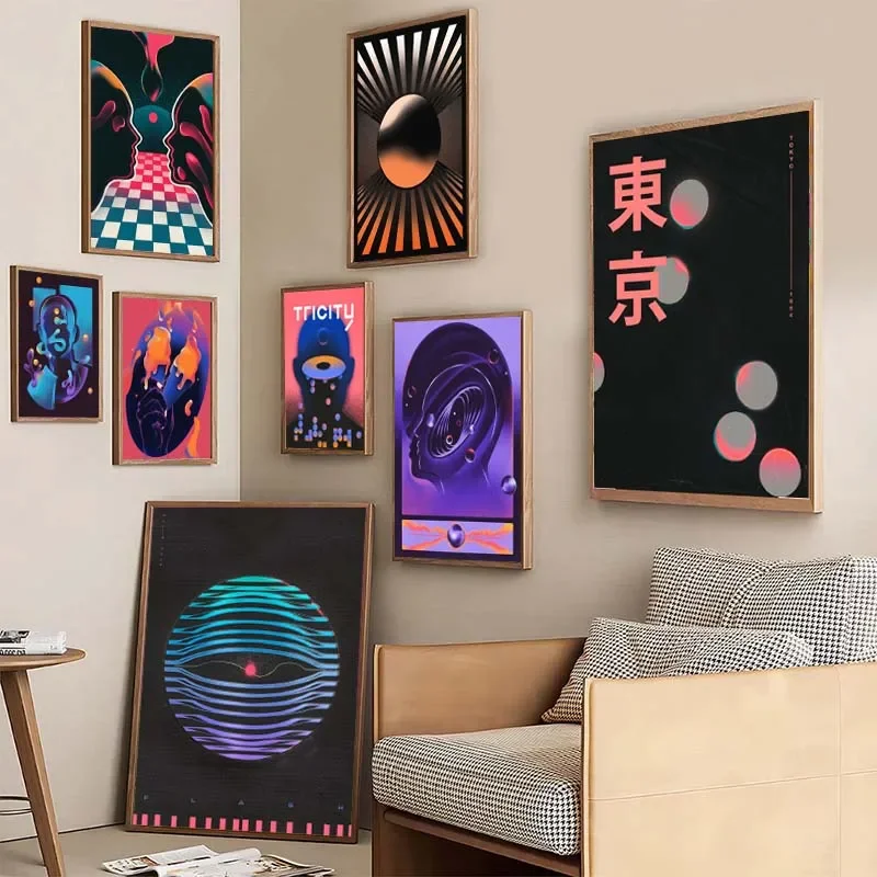 1pc frameless Abstract Futurism Wall Art Dark Colorful Character Geometry Canvas Print Trendy Retro Poster for Living Room Home