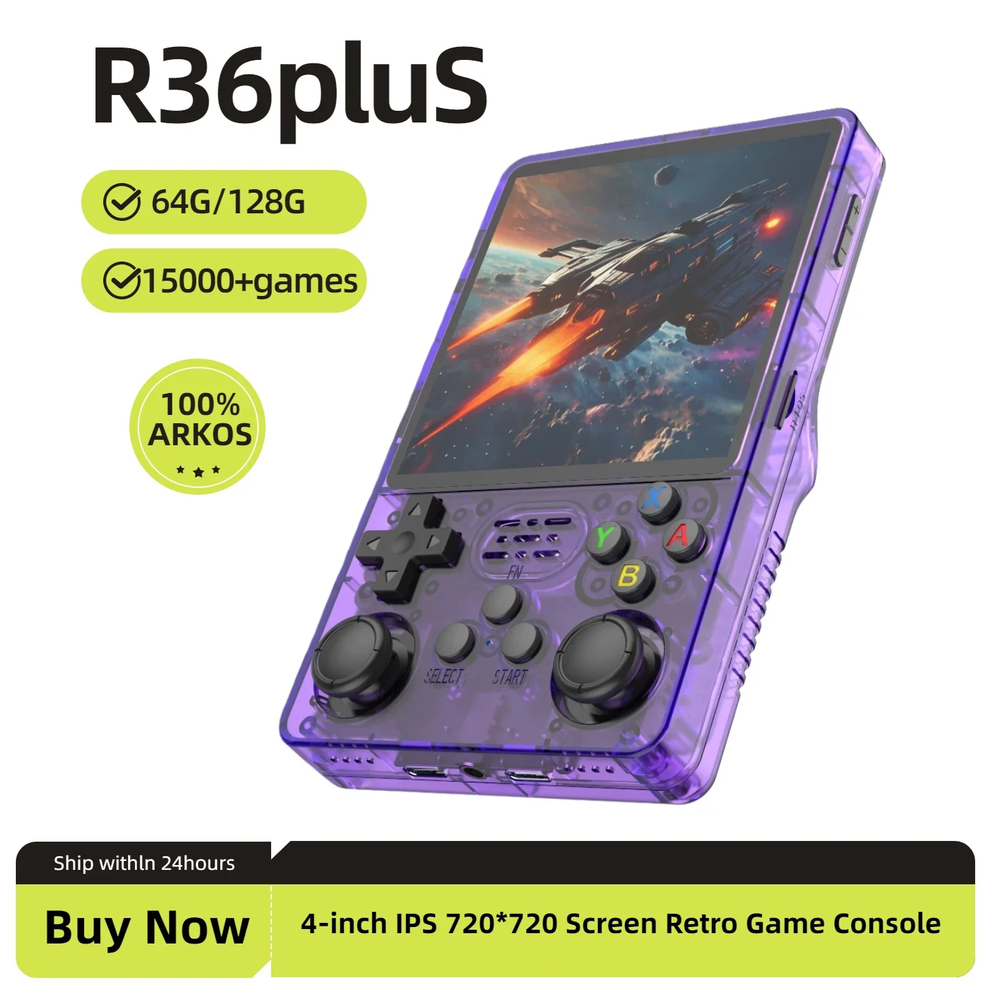 

Big Screen R36 PLUS ARK OS Open Source System Retro Handheld Game Console 4inch IPS Screen 720*720 Built-in WiFi Kids Gift