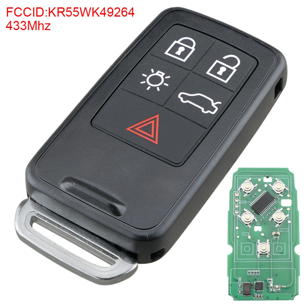 

5 Buttons Remote Car Key Fob Shell Fit for Volvo 2010-2017 2008-2016 433Mhz Key Shell Entry Case with ID46/7953 Chip KR55WK49264