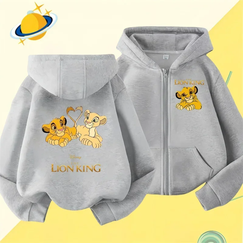 Sudadera con capucha con cremallera del Rey León para niños y niñas, suéter de manga larga con estampado de dibujos animados de Disney, top informal, ropa de otoño e invierno