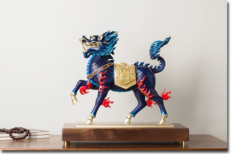 Limited Edition Collection kylin unicorn dragon Color brass art HOME Parlor OFFICE Company TOP COOL Good luck talisman Large