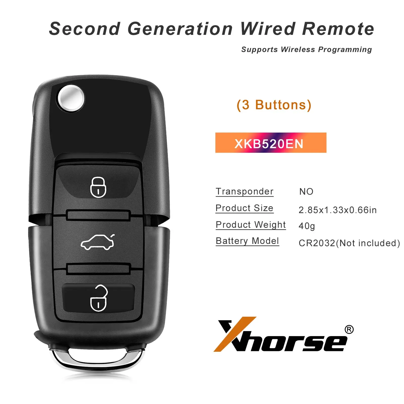 5 Piece Xhorse XKB520EN B5 Universal Wire Remote Keys 3 Buttons Supports Wireless Programming Universal Smart Key