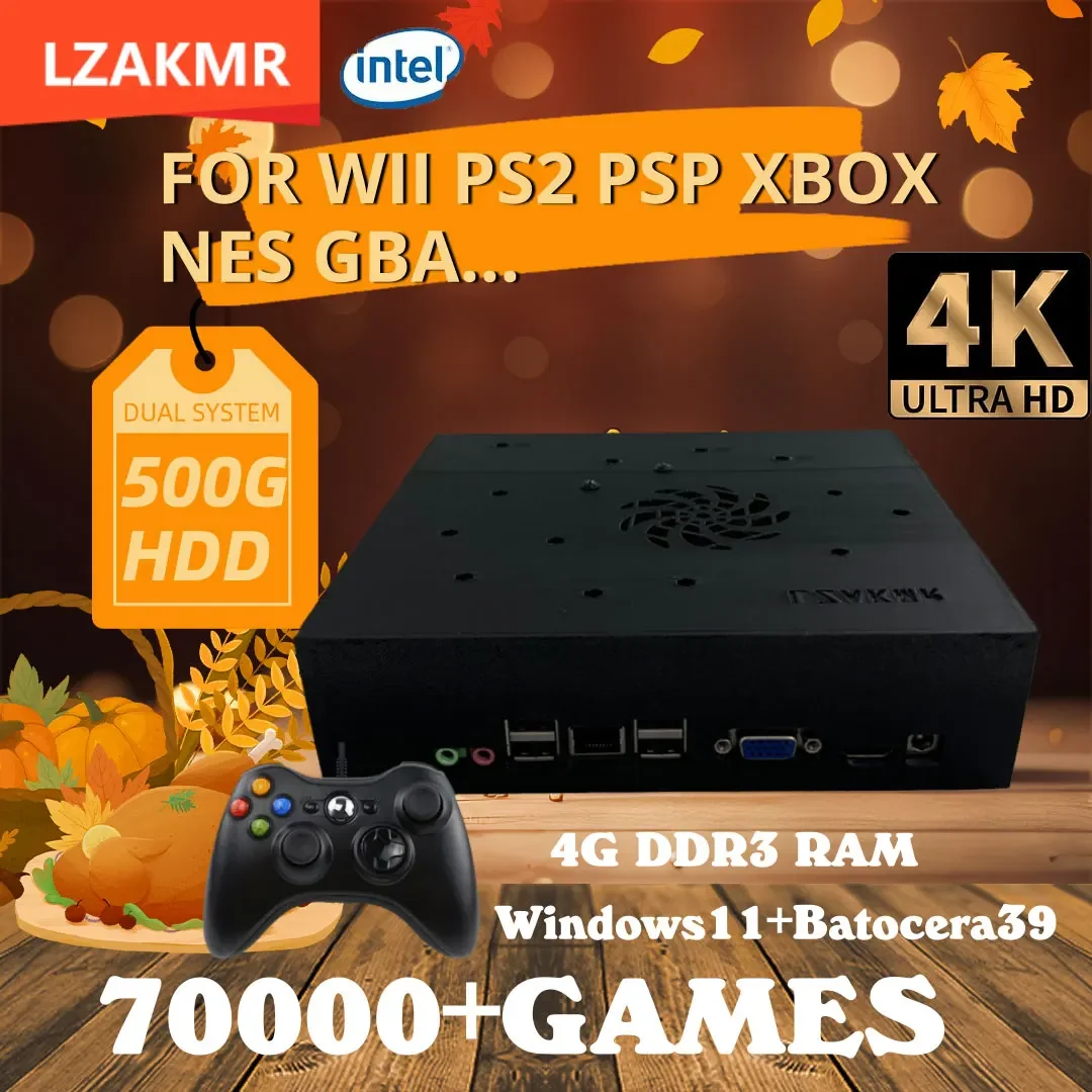 

LZAKMR Game Console X8 Play Retro 1037U 500G HDD Batocera+Windows 70000+Games For Wii PS2 N64 PSP GameCube Xbox MAX Four Player