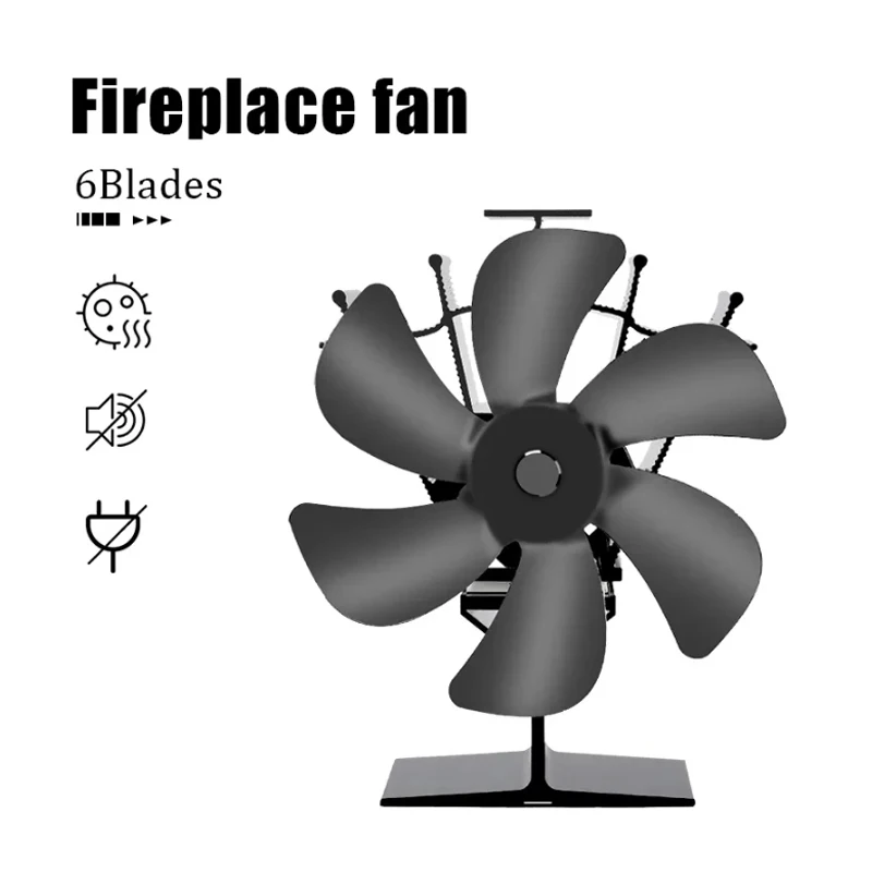 Ventilatore per camino a 6 foglie, distribuzione del calore efficiente per la casa calda invernale Ventilatore per camino invernale Ventilatore per stufa a caldo ecologico silenzioso nero