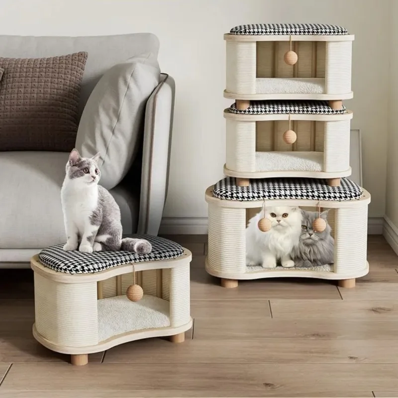 

Solid Wood Closed Cat Nest Stable and Durable Winter Cat Beds Warm Soft and Comfortable Pet Products Cats Accessories
