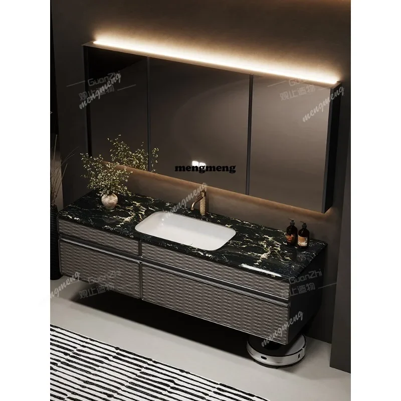 

Комплект мебели для ванной M138: тумба из дуба класса люкс с тиснением и металлической окраской, раковина-умывальник