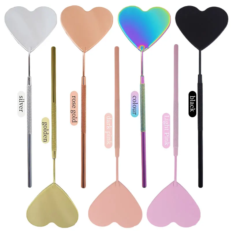 1pcs Heart Shape Eyelash Mirror Magnifying Long Handle Mirror For Checking False Eyelashes Extension Supplies Beauty Makeup Tool