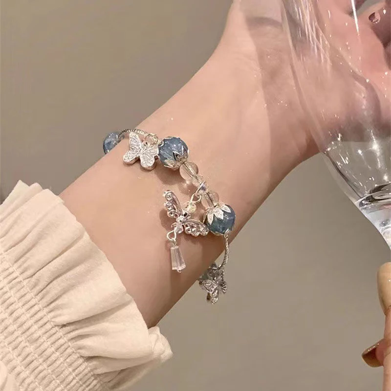 New Blue Pearl Butterfly Bracelet Women Sweet High Appearance Exquisite Student Friend Gift Stylish Simplicity Accessories