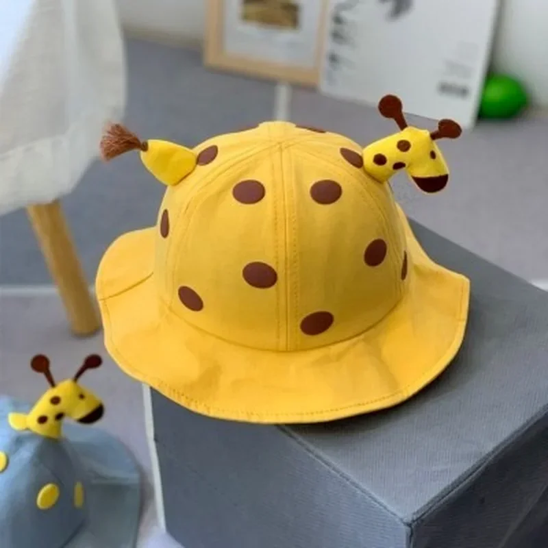 Cute Spring Summer Cartoon Giraffe Baby Bucket Hat Cotton Fisherman Hats Baby Boys Girls Sun Cap for 1-3 Years Old Kid