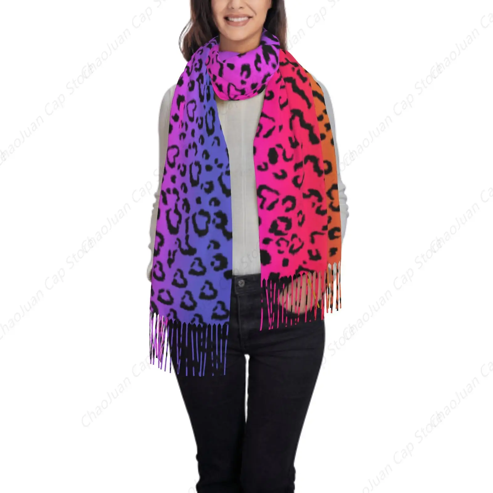 

Gradient Leopard Print Cashmere Feel Winter Scarf Fashion Soft Warm Women Blanket Shawl Wrap