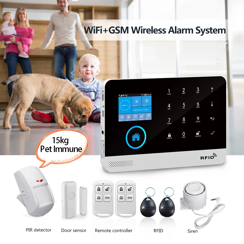 WIFI GSM Home Burglar Security Alarm System With Pet-proof Motion Sensor PIR Detector TUYA Smartlife APP Supports Alexa & Google