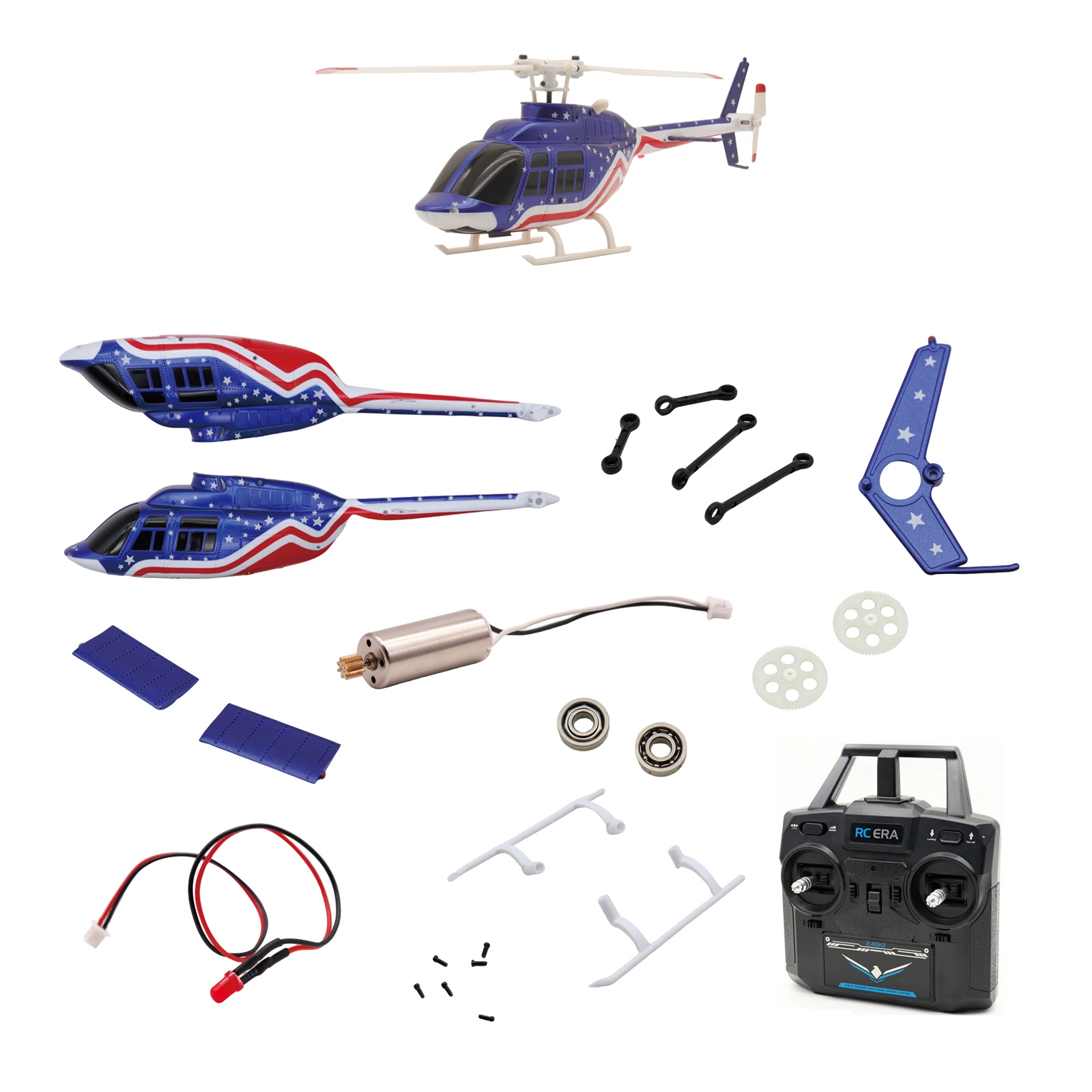 RC ERA A60 Mini Bell206 Hélicoptère RC : Tête de rotor, servomoteur, pales principales de vol, accessoires de queue