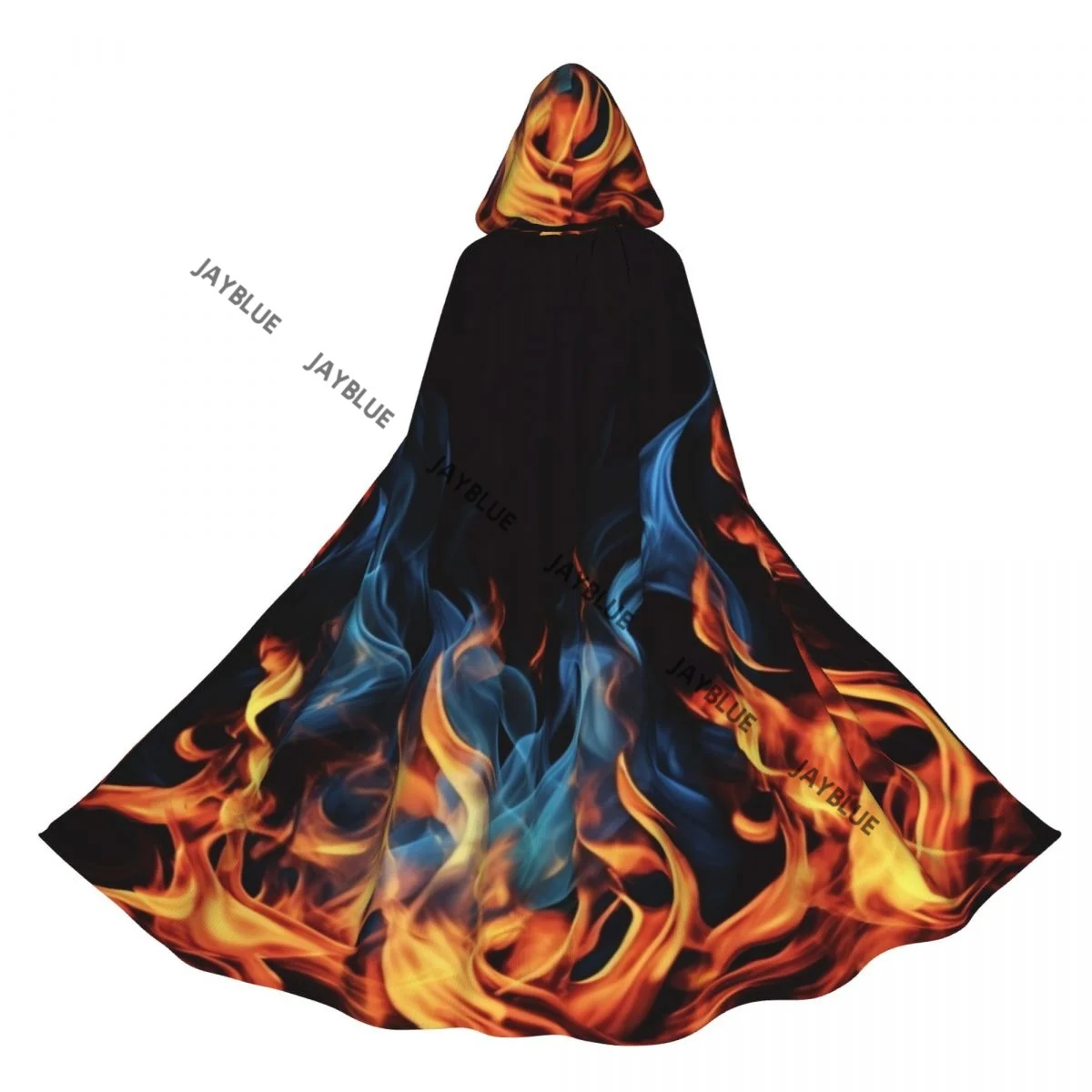 Long Cape Cloak Blazing Blue Fire Hooded Cloak Coat Autumn Hoodies