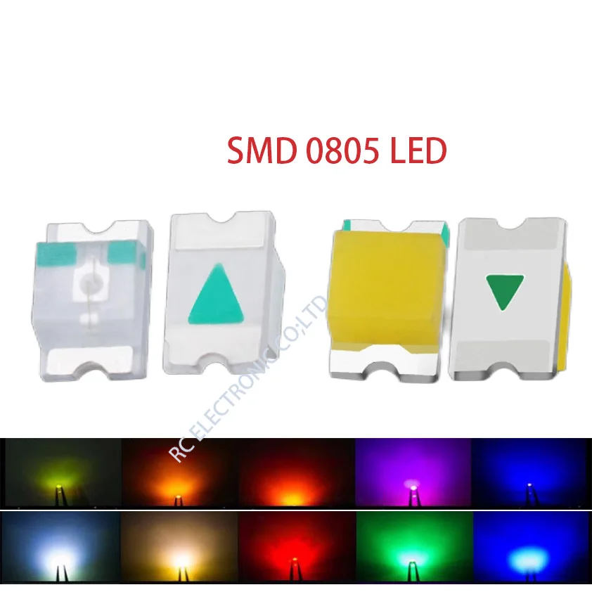 100PCS 0805 SMD Led diodes  Warm Red yellow blue green  warm white Pink orange RGB 2 PLCC-4 Lamp Light Beads Emitting