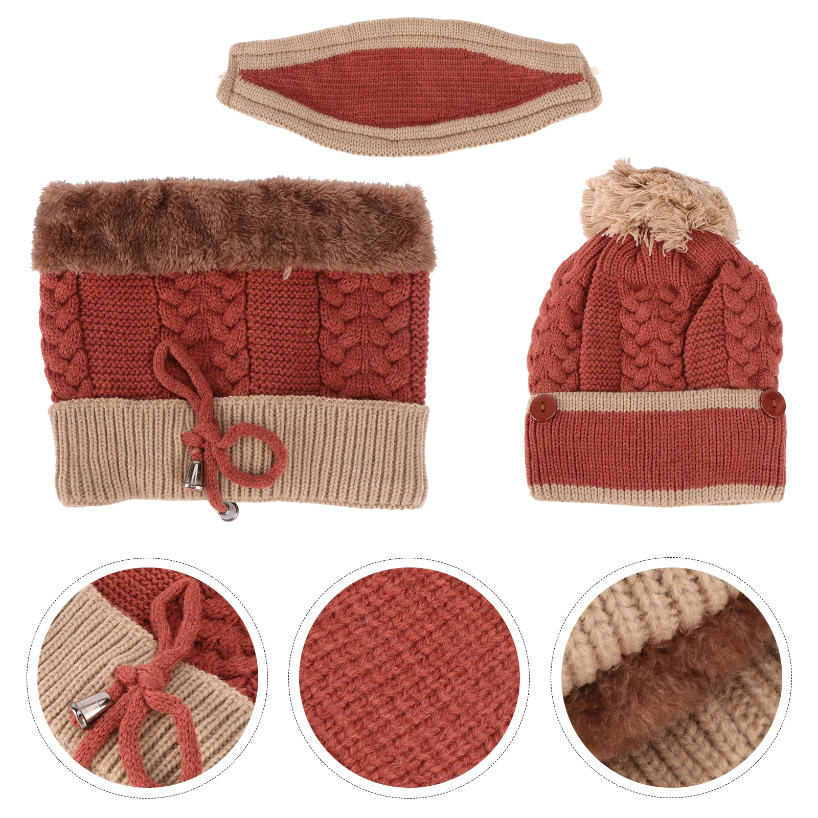 مجموعة واحدة من قناع قبعة وشاح سميك منسوج عالي الجودة، مادة مريحة للشتاء، مقاومة للرياح لتدفئة الأذن للأطفال، ملابس الشارع العصرية #4