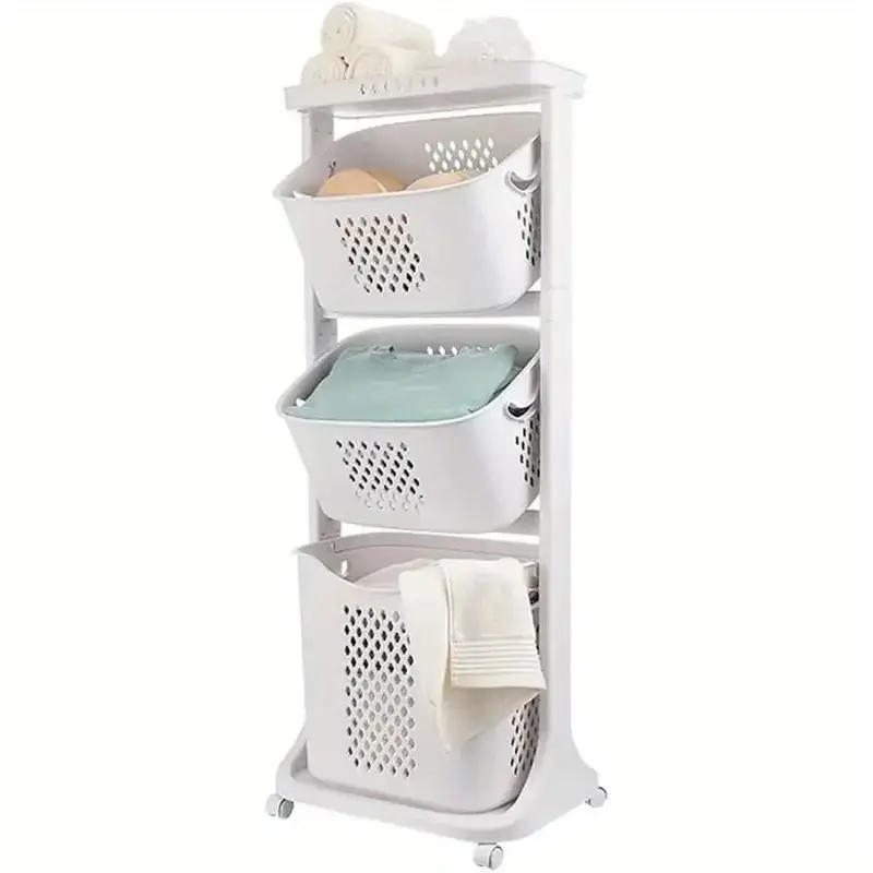 

Modern Upgraded 3-Tier Rolling Laundry Basket Large Capacity Divided Movable Laundry Hamper Home Storage Organizer for Laundry