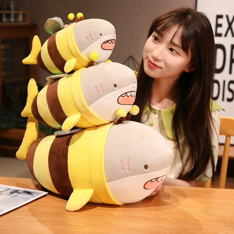 New 28-48CM Soft Shark Bee Plush Toys Office Nap Stuffed Animal Pillow Home Comfort Cushion Christmas Gift Doll