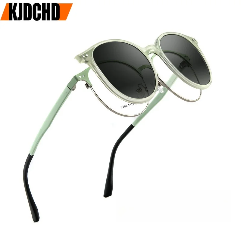 

KJDCHD оправа из сплава, новые поляризационные магнитные круглые женские оправы 2-в-1, оптические солнцезащитные очки по рецепту для вождения, рыбалки, мужские солнцезащитные очки по рецепту