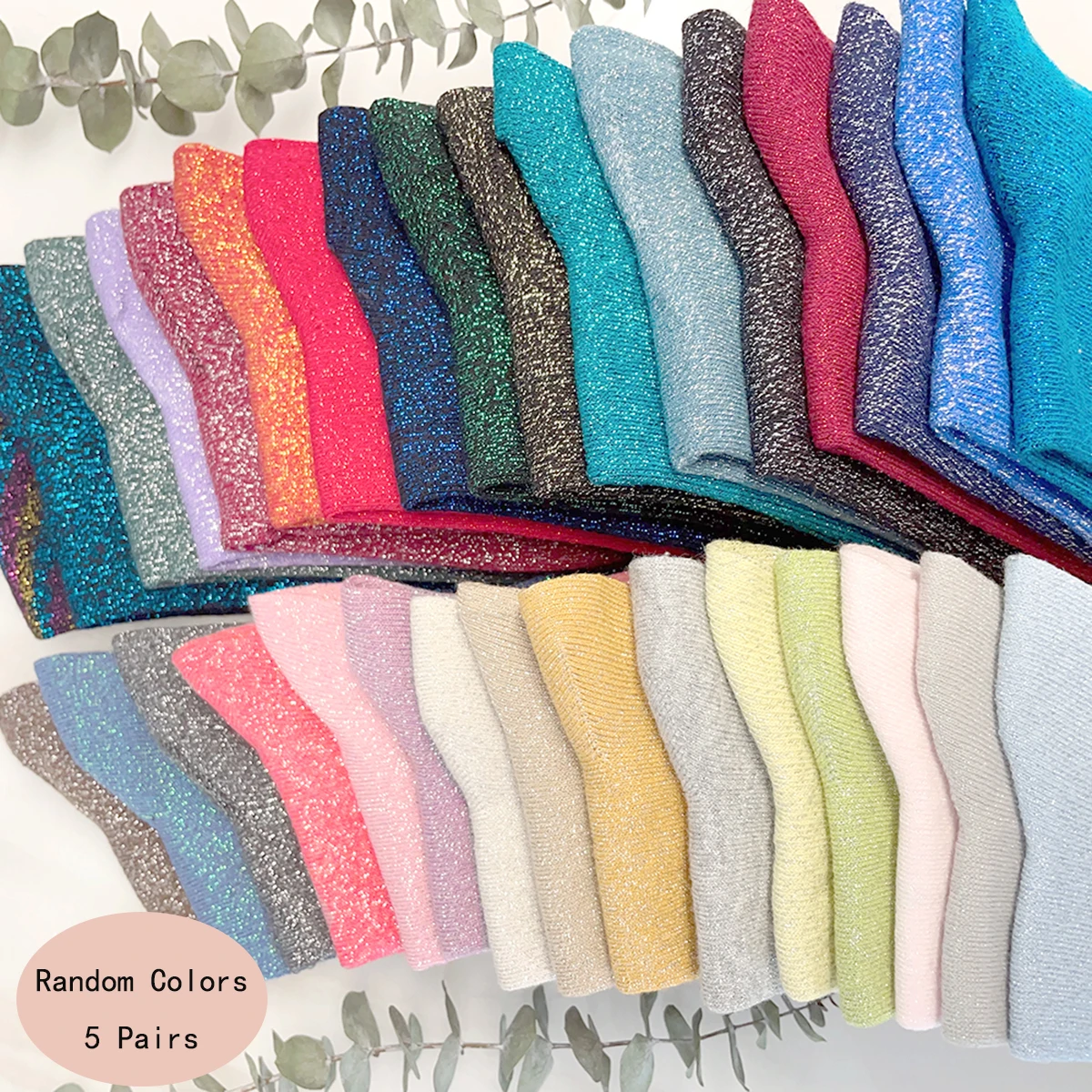 5 paires de couleurs colorées aléatoires mode chaussettes brillantes Style coréen or argent chaussettes en soie Design de luxe chaussettes pour femmes de haute qualité