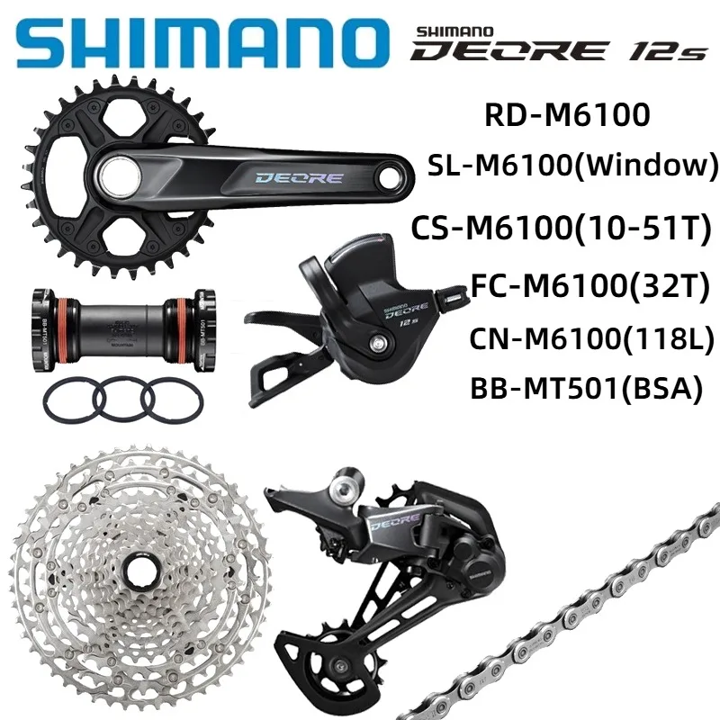 SHIMANO DEORE M6100 12speed Groupset with Shifter Rear Chain FC-M6100 Crankset Bottom BB-MT501 MT500 Bracket 11-51T Cassette