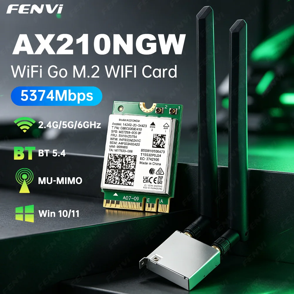 FENVI WiFi6E AX210 For ASUS WiFi Go Network Card Adapter BT5.4 Tri-Band 2.4G/5Ghz/6Ghz 5374Mbps Wi-Fi Card For PC Asus B550 X570