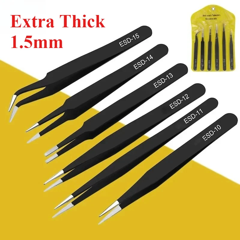 

Extra Thick 1.5mm Anti-static Stainless Steel Tweezers Set Repair Repair Tool Set Anti-static Hand Tool Set for Model Making