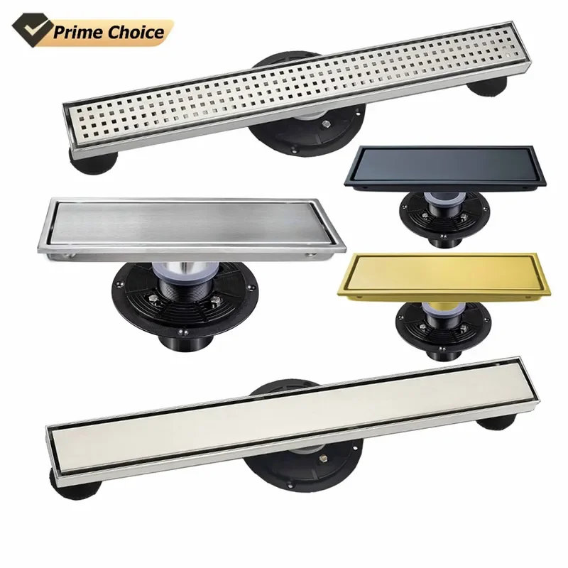 for Adjustable Stainless Steel Linear Floor Drain Shower Tile Insert Grille with ABS PVC Flange Reversible Design Bathroom