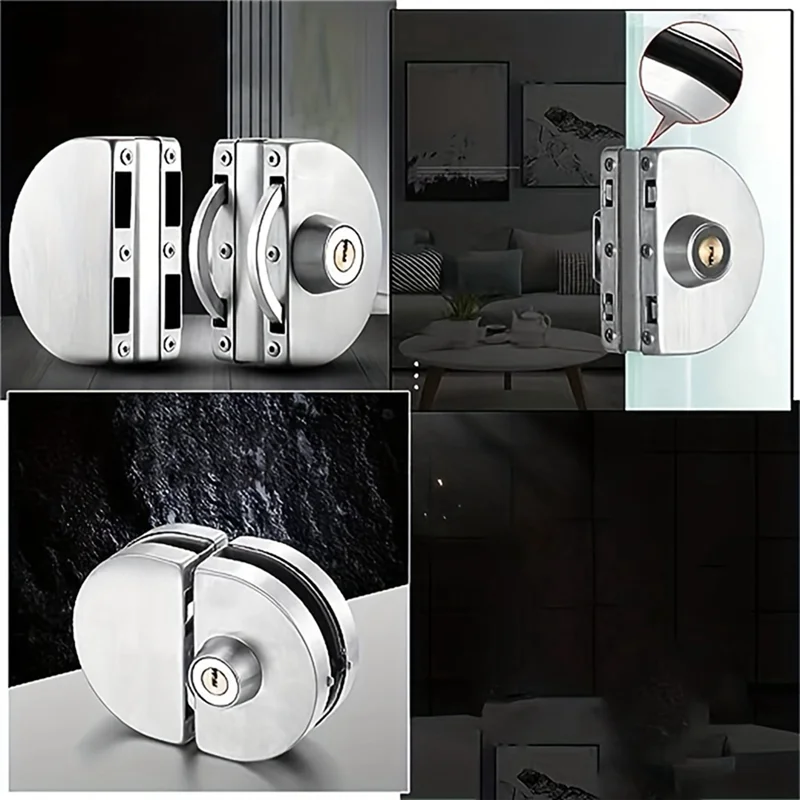 Juego de cerraduras para vitrina/vitrina de vidrio A45M, puerta doble de acero inoxidable, sin necesidad de perforación, juego de herramientas para el hogar fácil de instalar con 2