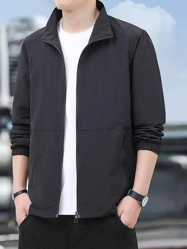 

Spring Autumn Men's Casual Outdoor Jaet Versatile Youth Outerwear Breathable Stand Fit Coat for All Seasons