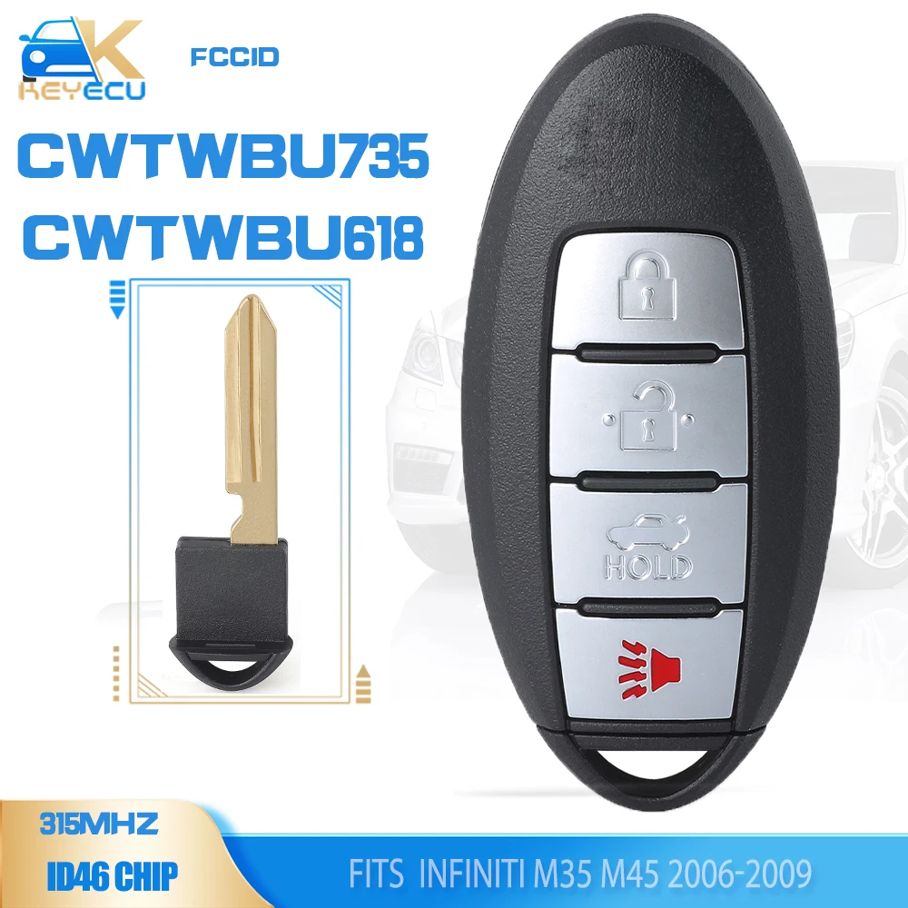 

KEYECU CWTWBU735 / CWTWBU618 Keyless Entry Remote Key 4 Button Fob for Infiniti M35 M45 2006 2007 2008 20009 2010