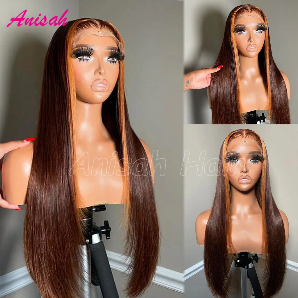 Wig rambut manusia Frontal renda transparan wig depan renda rambut manusia Virgin Brasil lurus berwarna telah ditanami untuk wanita