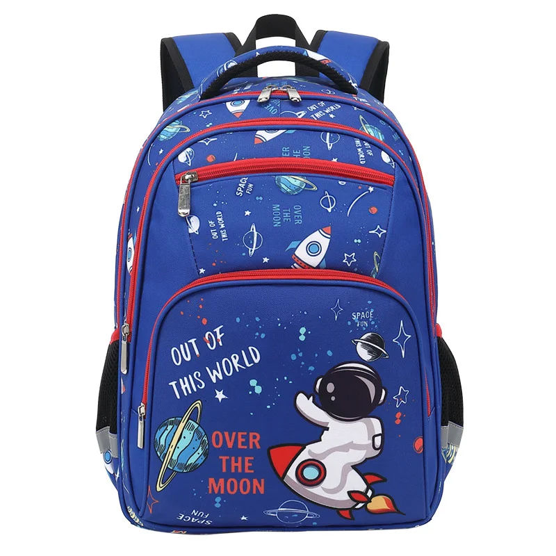 Adorable Outer Space Astronaut Printed Kids Backpack for Boys Waterproof Oxford Student Bookbag with Breathable Padded Straps