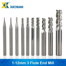 Aluminum Cutter 1-12mm Carbide Milling Cutter HRC 50 3 Flute Spiral End Mill for Metal Milling Tools CNC Machine Router Bit