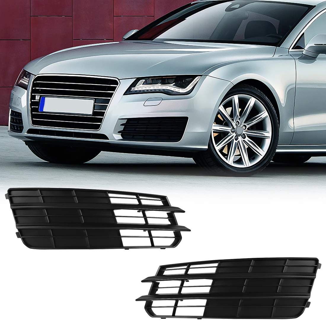 

Front Bumper Fog Light Grille Left Right Grill Cover For Audi A7 2011 2012 2013 2014 2015 Fog Lamp Racing Grille Car Accessories