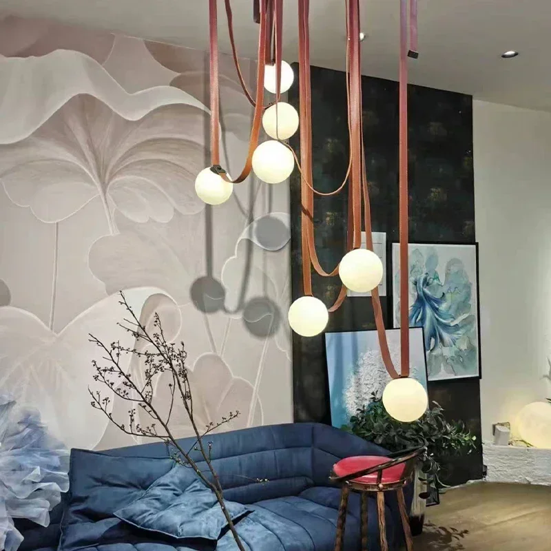 Modern Custom Creative Glass Ball Belt Pendant Light Living Room Linear Pendant Lamp Light Led for Decor Restaurant Cahndeliers