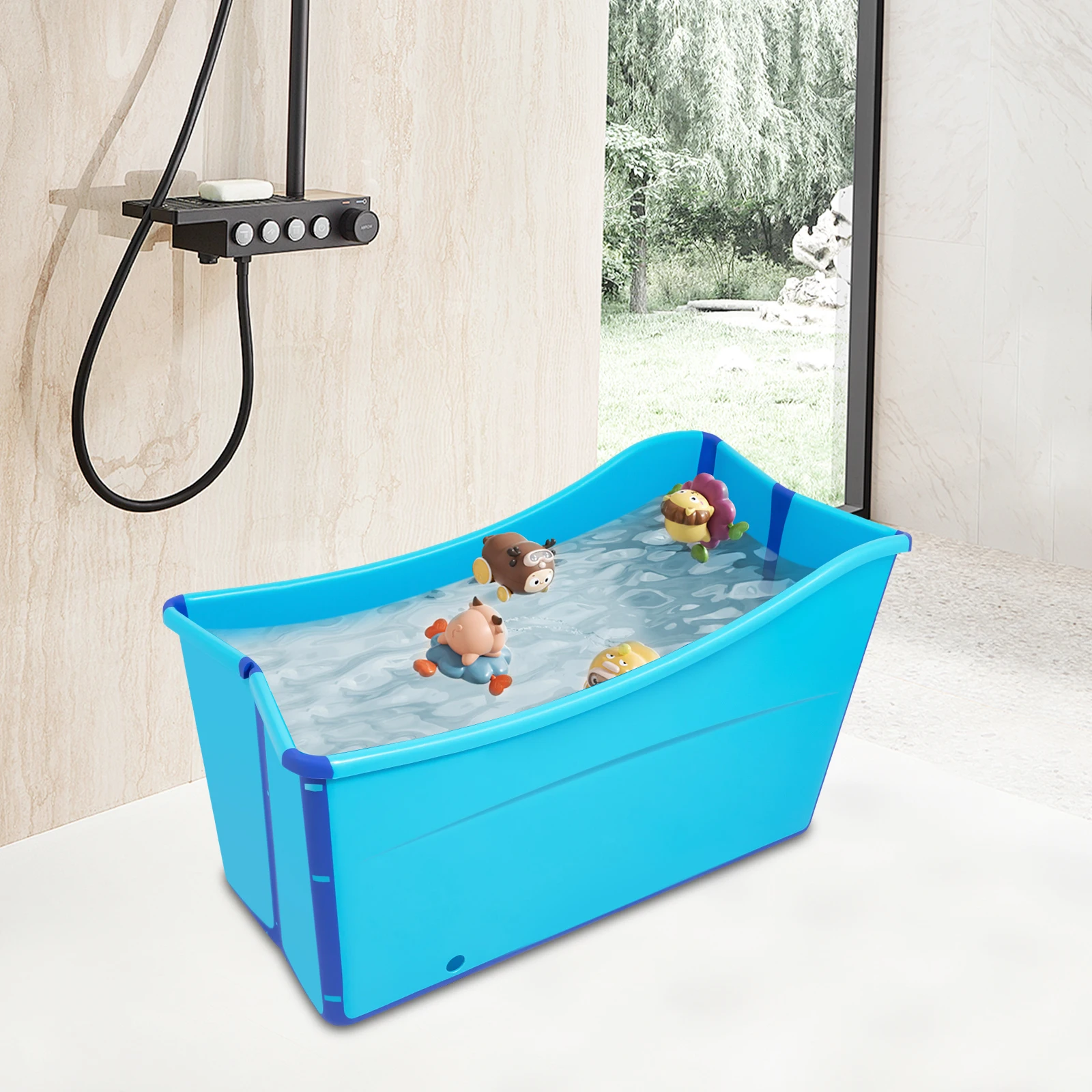 

Foldable Bathtub for Adults, Collapsible Bathing Tub with Drain Pipe & Retaining Clips, 198lbs Capacity for Indoor Camping RV