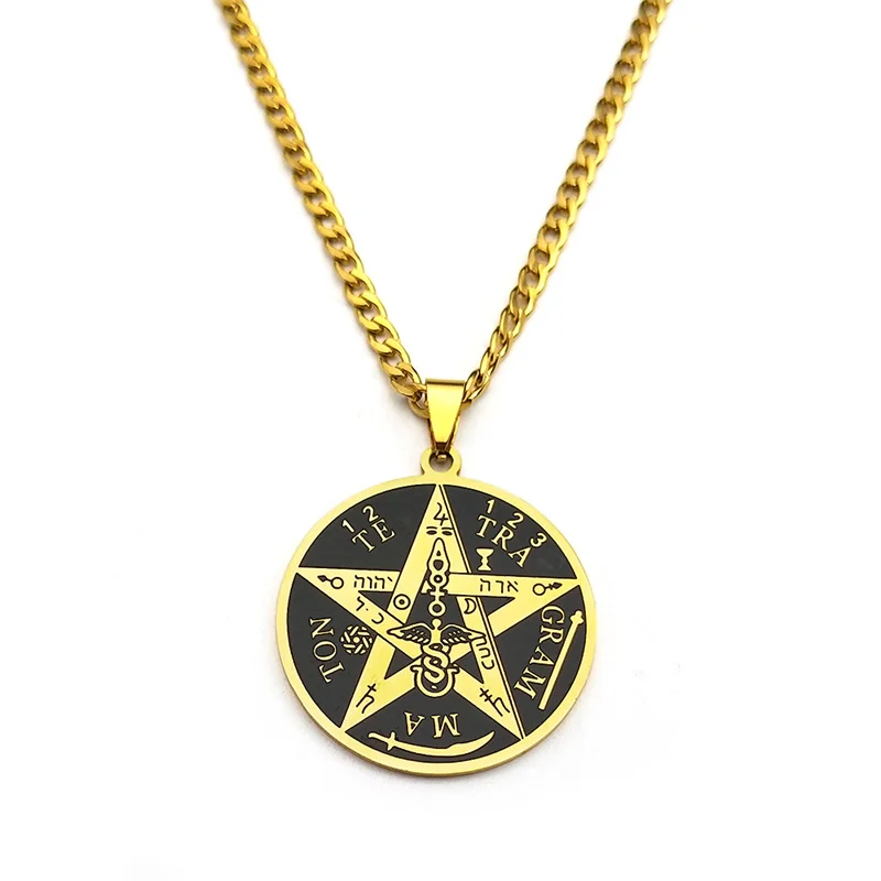 Pentagram of Solomon Tetragrammaton Pendant Necklace for Women Men Stainless Steel Gold Color Pentacle Jewish Chain Jewelry