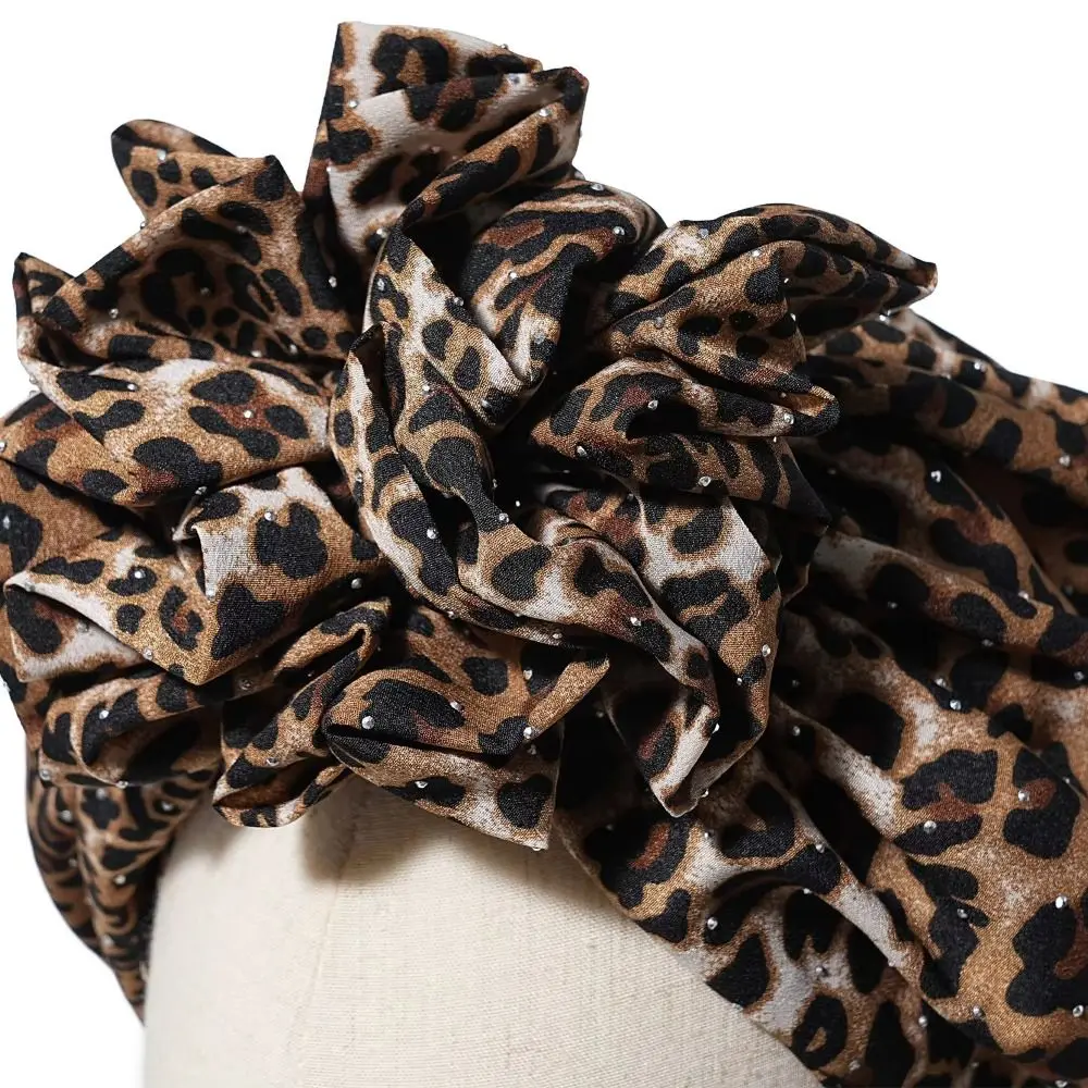 

Модный женский тюрбан с леопардовым принтом и стразами, эластичный, с цветочным узором, предварительно завязанный, элегантный головной убор