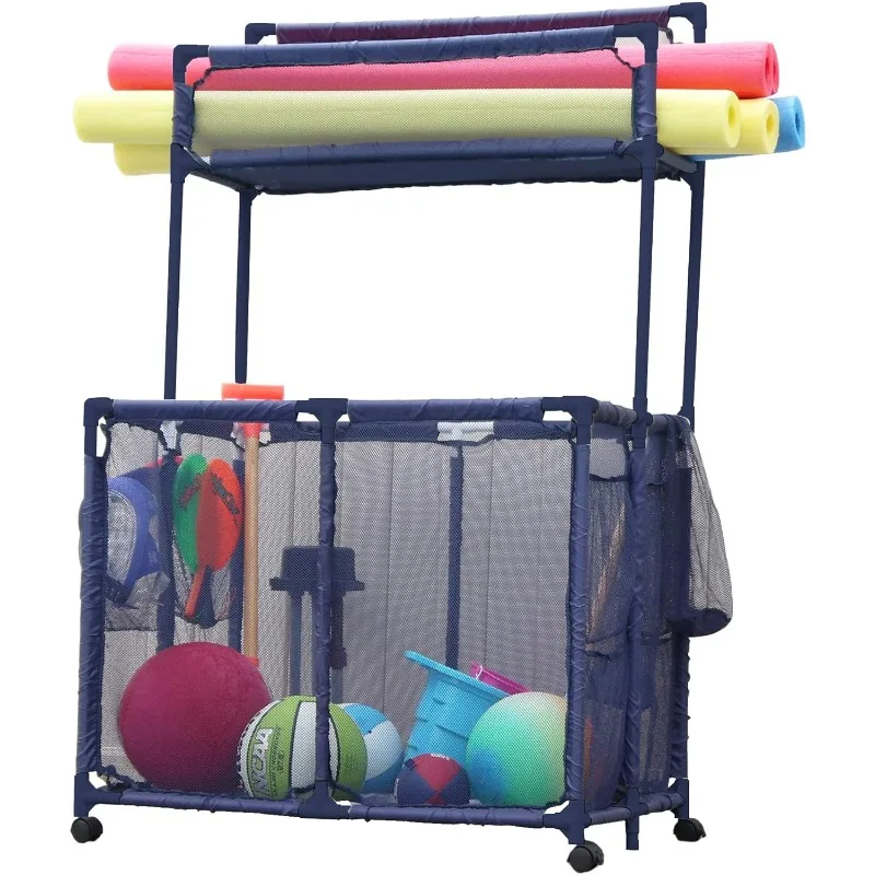 

Pool Noodles Holder, Toys, Floats, Balls and Floats Equipment Mesh Rolling Double Decker Multi Use Storage Organizer Bin, Large