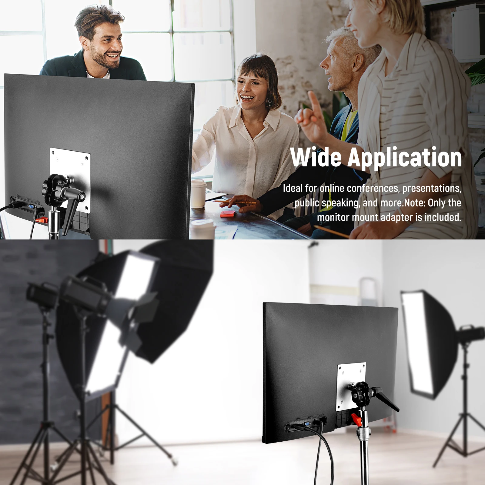 NEEWER Monitor-Mount-Adapter mit VESA-Halterung, verstellbarer Lichtständer-Adapter aus Aluminiumlegierung Dual 360 ° Kugelgelenk M4 Schraube & 5/8" – Detail 3