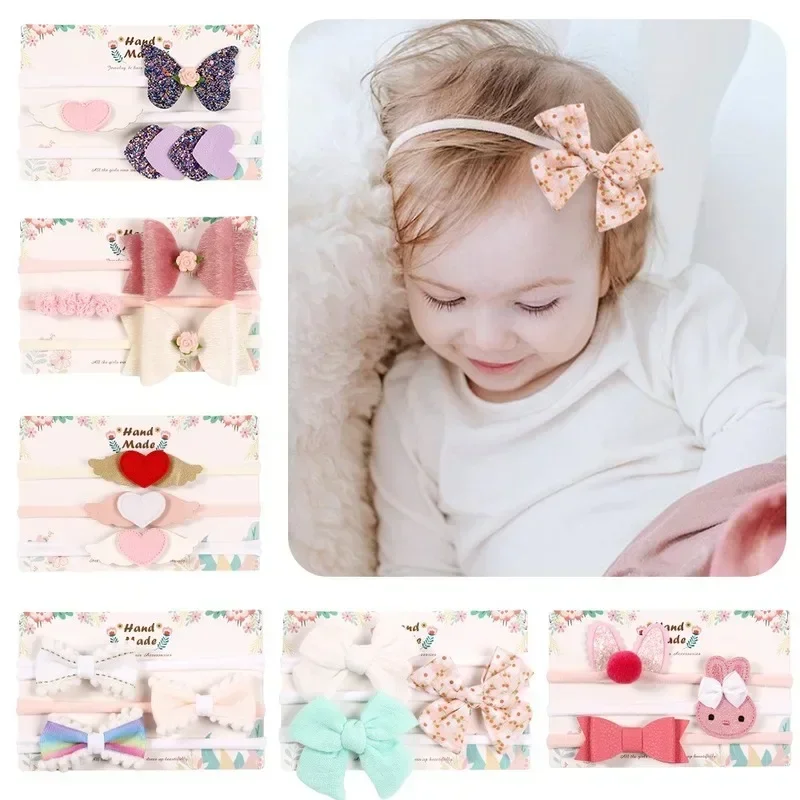 3pcs Cute Bow Baby Headband with Card Girl Nylon Head Bands Turban Newborn Headbands Hairbands for Kids Baby Hair Accessories