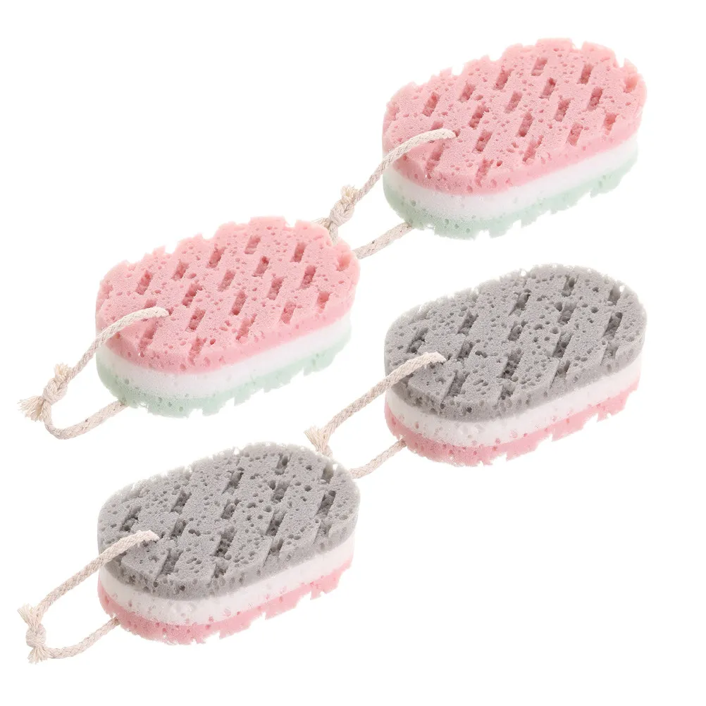 4Pcs Adult Bath Sponge Exfoliating Three-Layer Back Scrubber Body Scrubbing Tool Durable Home Use Bath Sponge Wipe