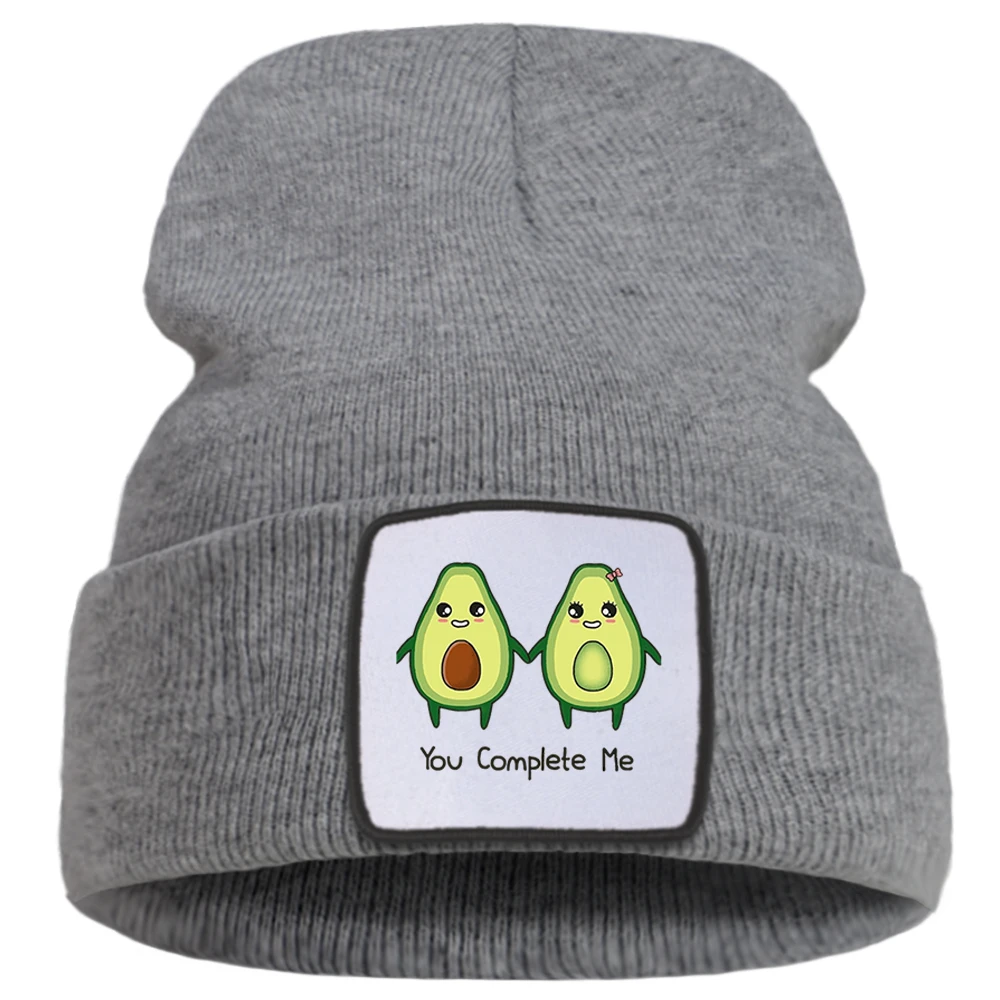 Lovely Avocado You Complete Me Printing New Women Winter Hat Outdoor Keep Warm Ski Man Knit Hats Sofe Cotoon Beanie For Teens