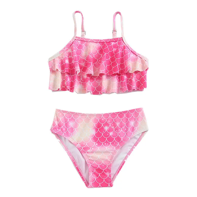 

2024 Summer Girls Split Swimsuit Pink Sweet Young Girl Swimming Suit Children Beachwear Clothing Bikini Kids Bathing Two Pieces