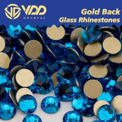 VDD 029 Capri Blue High Quality SS4-SS20 Glass Rhinestones Crystal Gold Flatback Strass Stones For DIY Nail Art Accessories