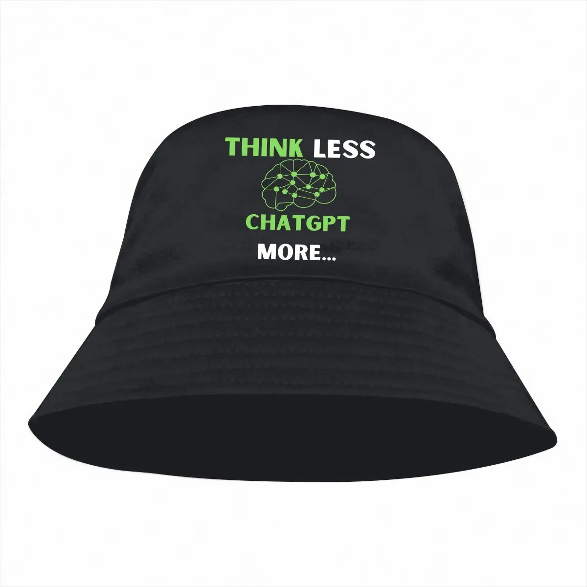 ChatGPT Bucket Hat Think Less Green Men's Women's Fisherman Cap Hip Hop Beach Sun Fishing Hats